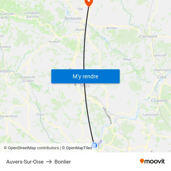 Auvers-Sur-Oise to Bonlier map