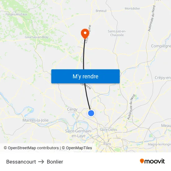 Bessancourt to Bonlier map