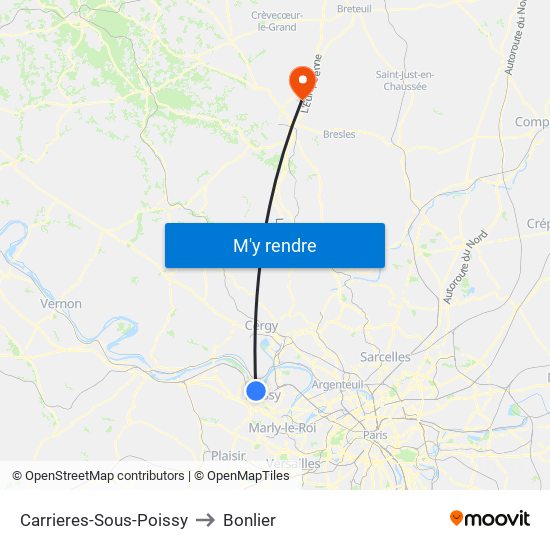 Carrieres-Sous-Poissy to Bonlier map