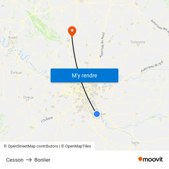 Cesson to Bonlier map
