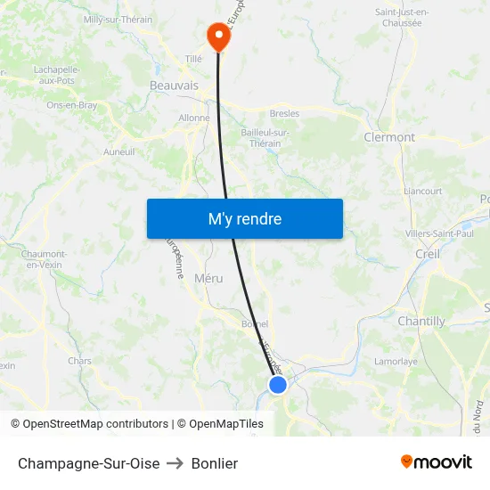 Champagne-Sur-Oise to Bonlier map
