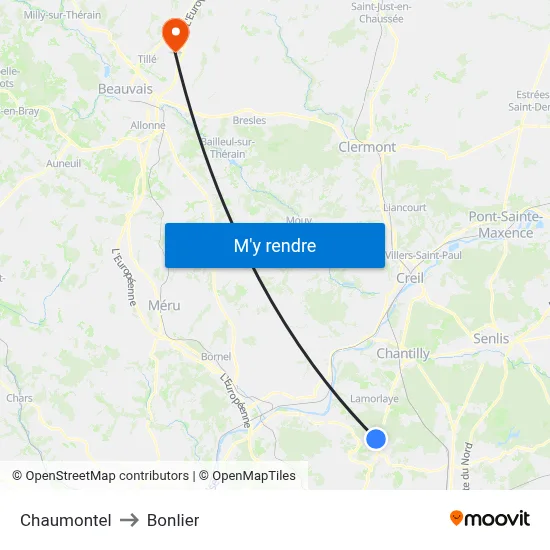Chaumontel to Bonlier map