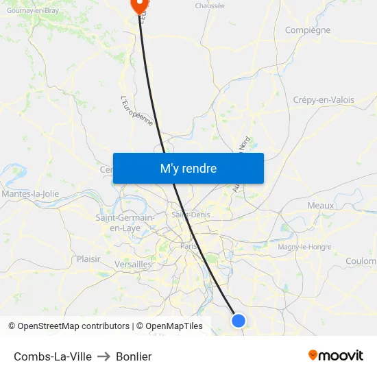 Combs-La-Ville to Bonlier map