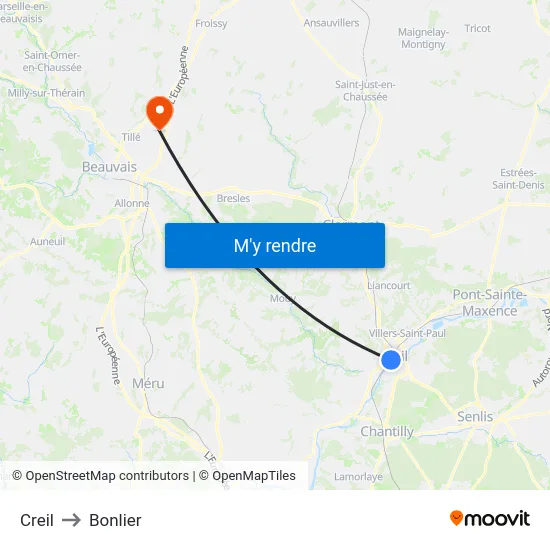 Creil to Bonlier map