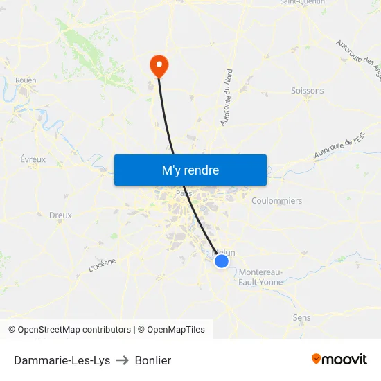 Dammarie-Les-Lys to Bonlier map