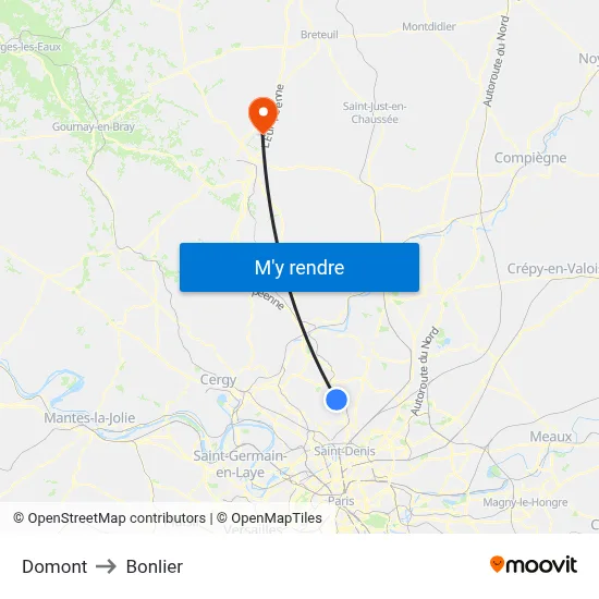 Domont to Bonlier map