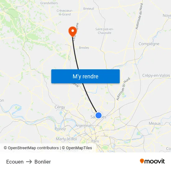 Ecouen to Bonlier map