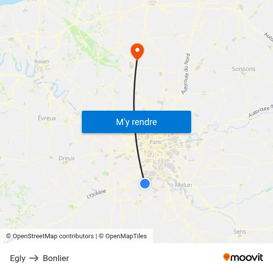 Egly to Bonlier map