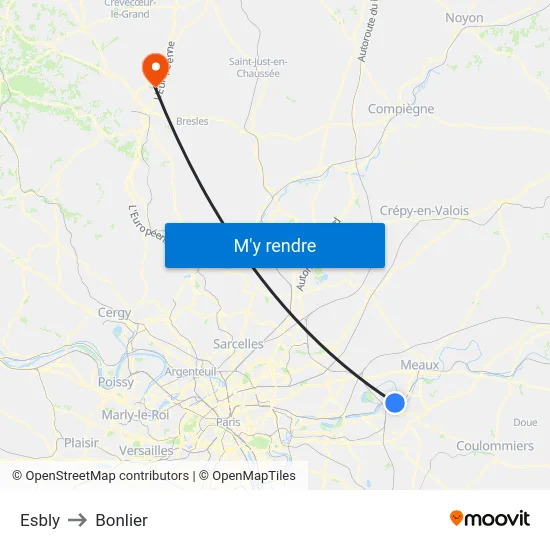 Esbly to Bonlier map