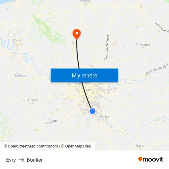 Evry to Bonlier map