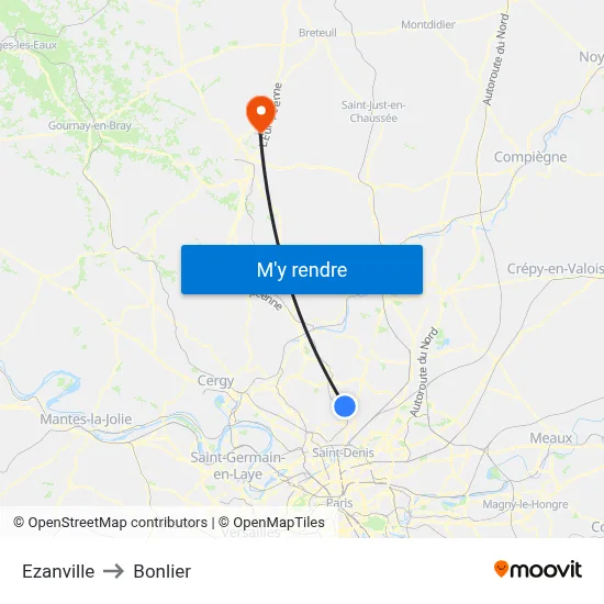 Ezanville to Bonlier map