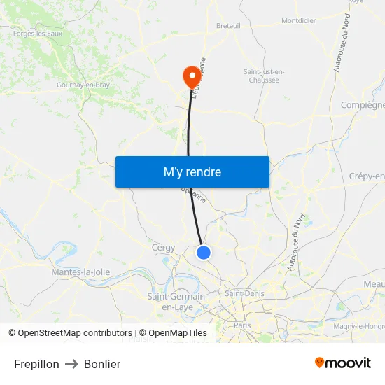 Frepillon to Bonlier map