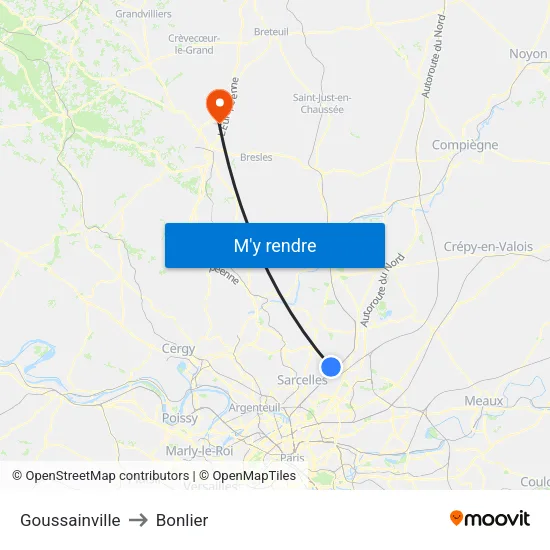 Goussainville to Bonlier map