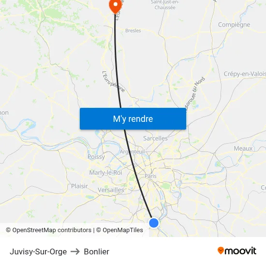 Juvisy-Sur-Orge to Bonlier map