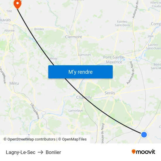 Lagny-Le-Sec to Bonlier map