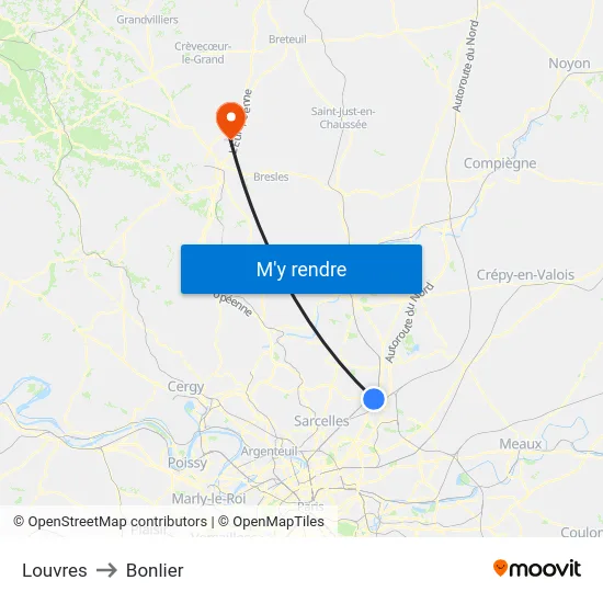 Louvres to Bonlier map