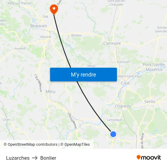 Luzarches to Bonlier map