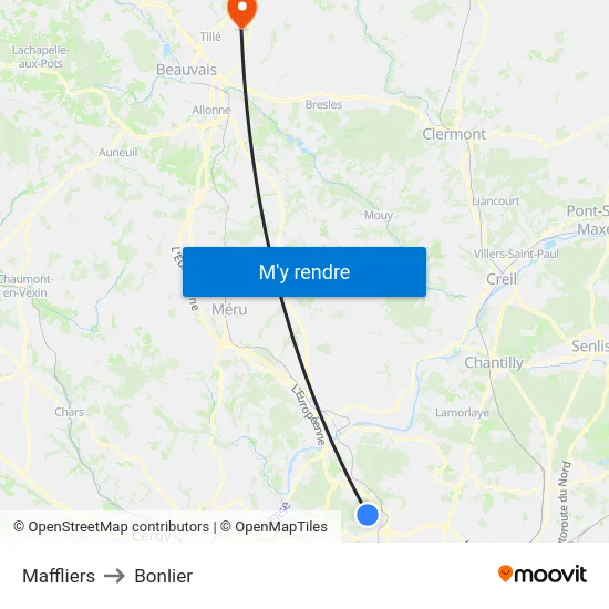Maffliers to Bonlier map