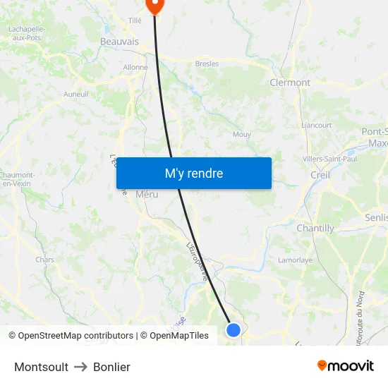 Montsoult to Bonlier map