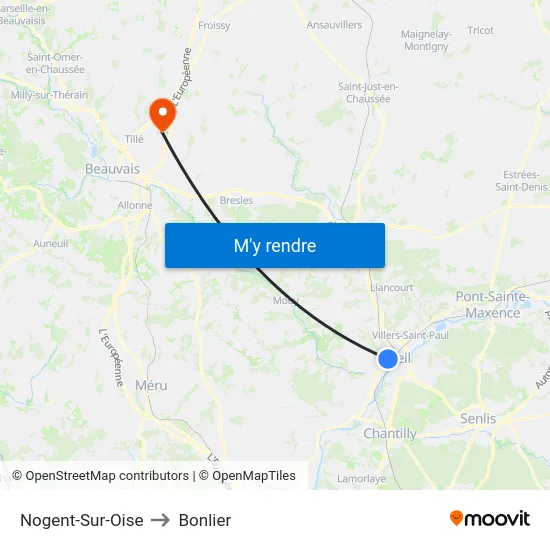 Nogent-Sur-Oise to Bonlier map