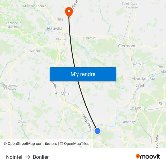 Nointel to Bonlier map