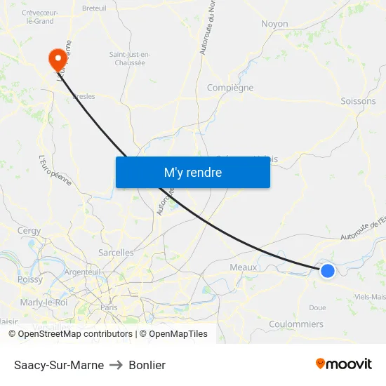 Saacy-Sur-Marne to Bonlier map