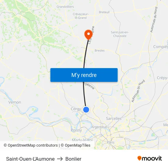 Saint-Ouen-L'Aumone to Bonlier map