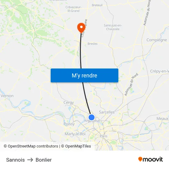 Sannois to Bonlier map