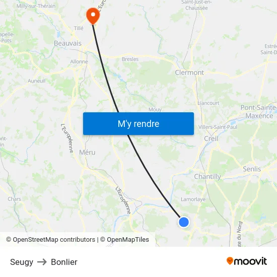 Seugy to Bonlier map