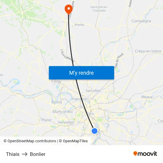 Thiais to Bonlier map