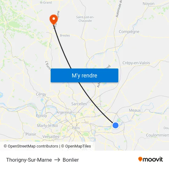 Thorigny-Sur-Marne to Bonlier map