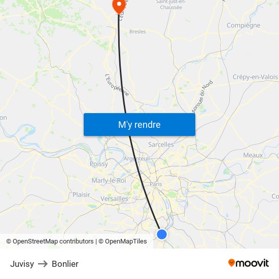 Juvisy to Bonlier map