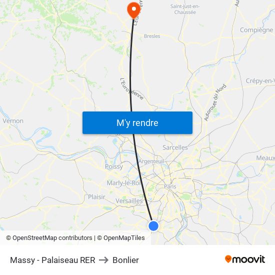 Massy - Palaiseau RER to Bonlier map