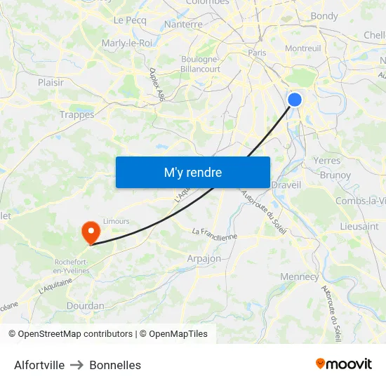 Alfortville to Bonnelles map