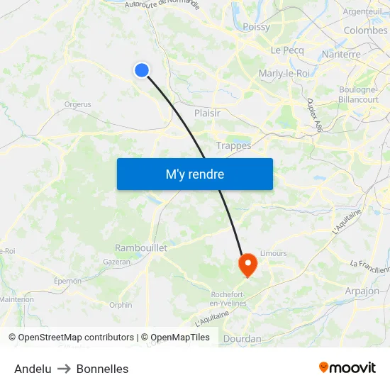 Andelu to Bonnelles map