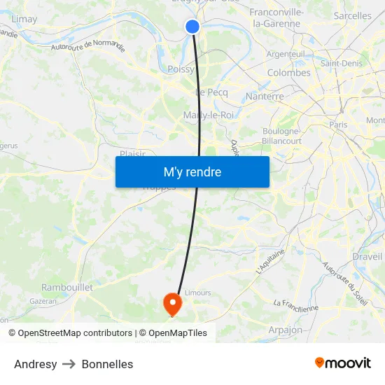 Andresy to Bonnelles map