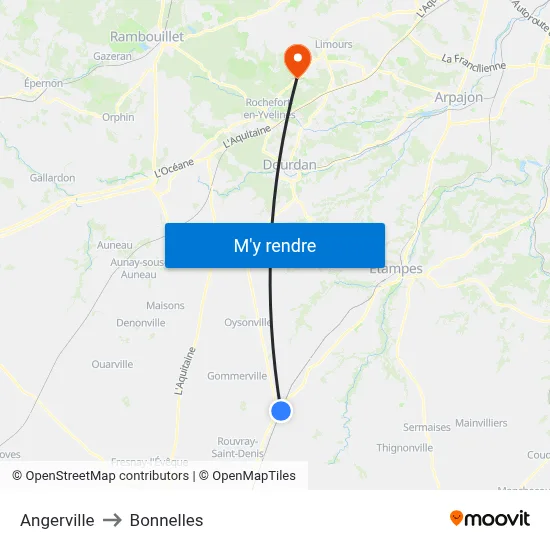 Angerville to Bonnelles map