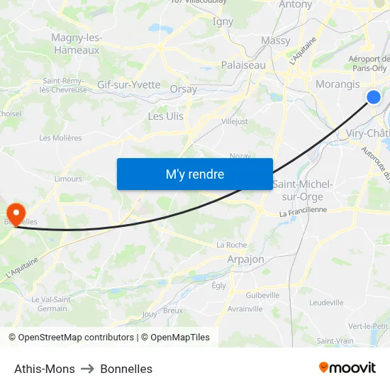 Athis-Mons to Bonnelles map