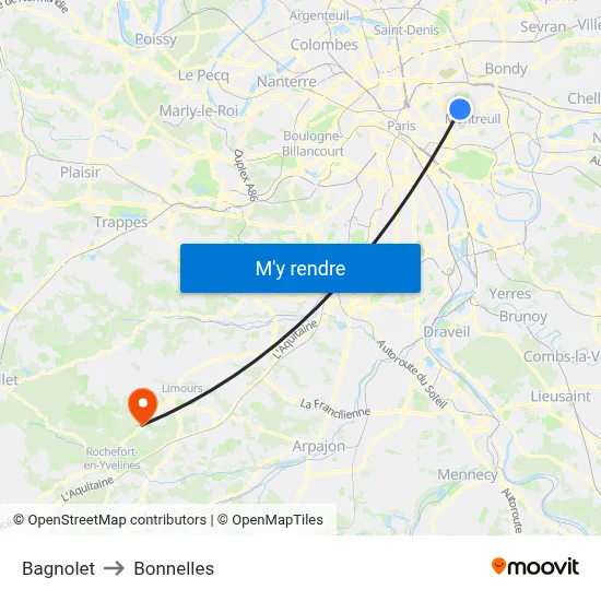 Bagnolet to Bonnelles map