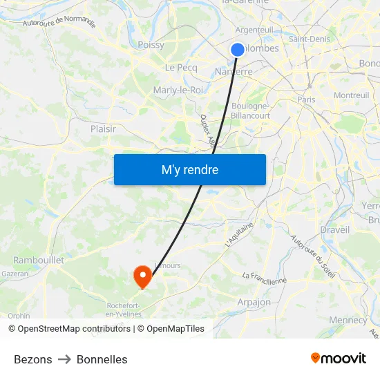 Bezons to Bonnelles map