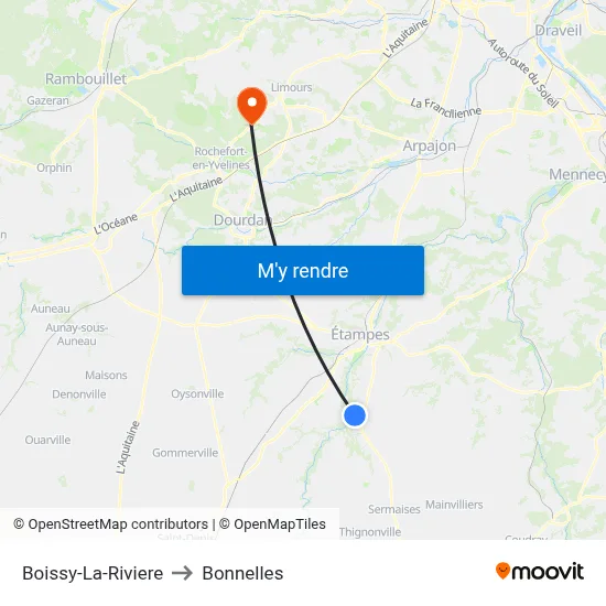 Boissy-La-Riviere to Bonnelles map