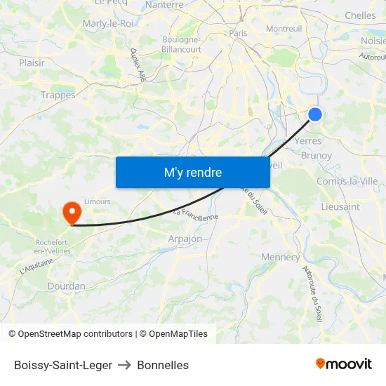 Boissy-Saint-Leger to Bonnelles map