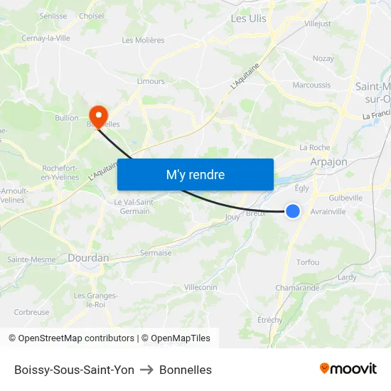 Boissy-Sous-Saint-Yon to Bonnelles map