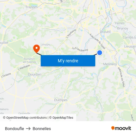 Bondoufle to Bonnelles map