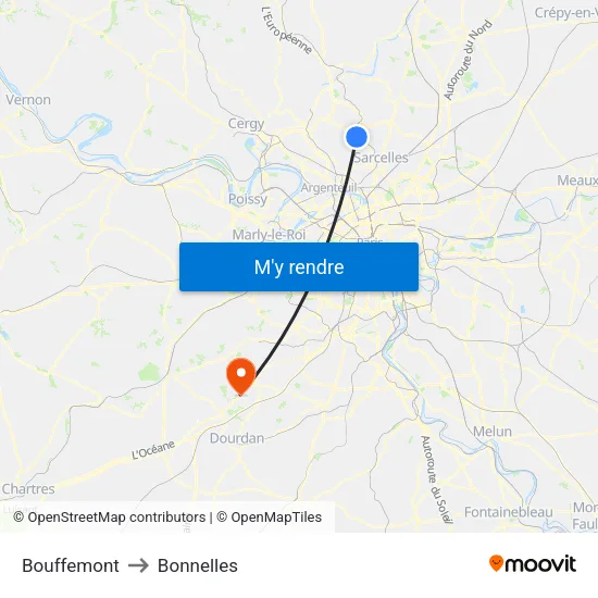 Bouffemont to Bonnelles map