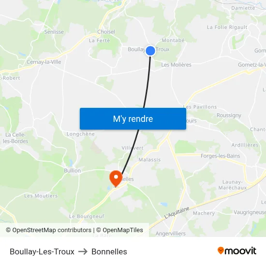 Boullay-Les-Troux to Bonnelles map