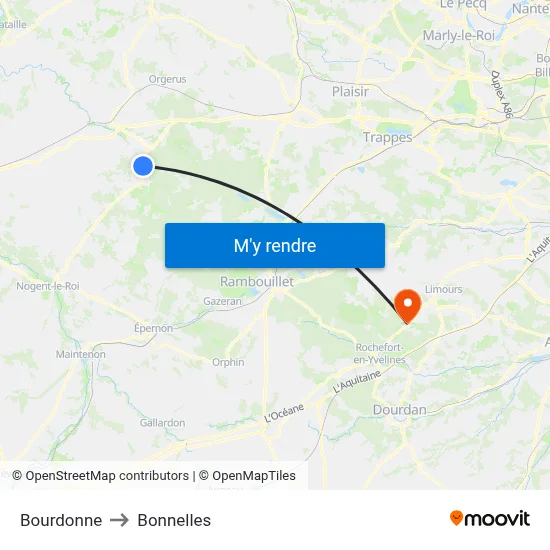 Bourdonne to Bonnelles map