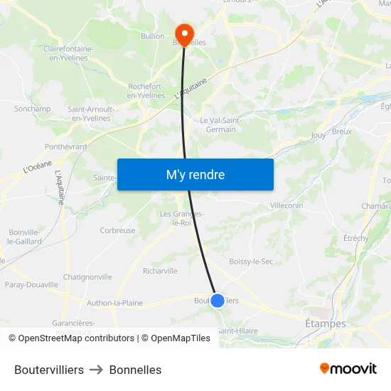 Boutervilliers to Bonnelles map