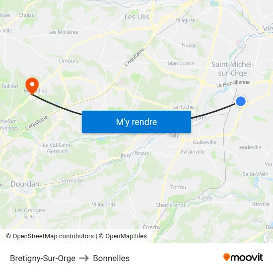 Bretigny-Sur-Orge to Bonnelles map
