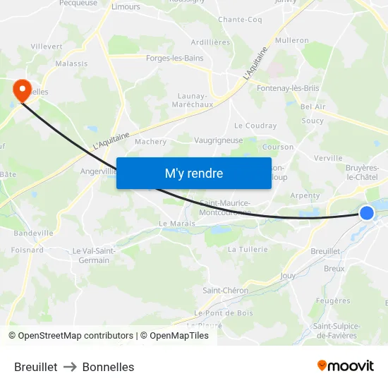 Breuillet to Bonnelles map